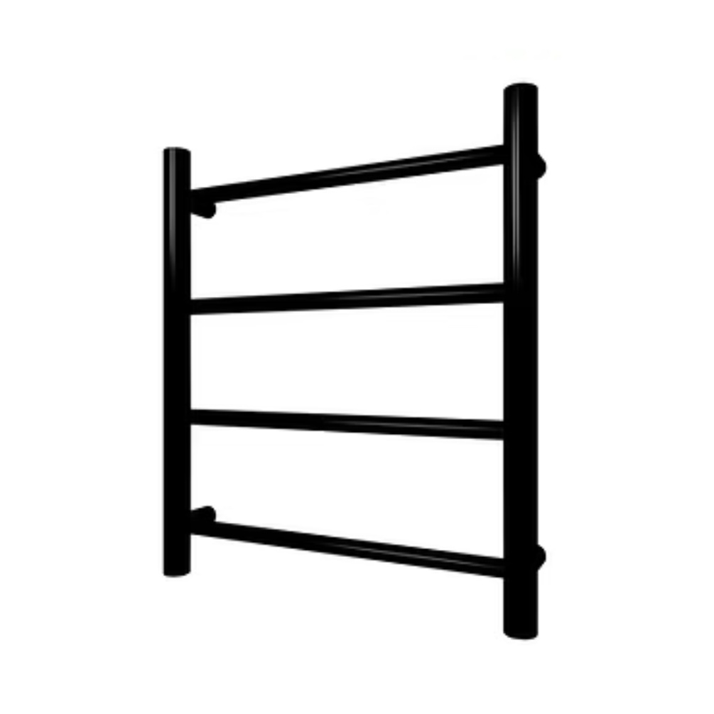 Product cut out image of the Radox Space 610mm x 538mm Matt Black Electric Towel Rail